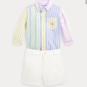 Ralph Lauren pastel button up and short set.